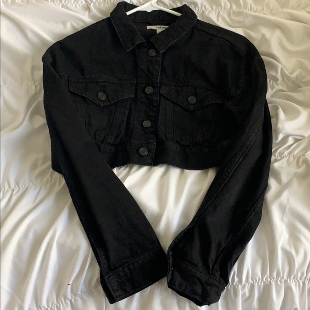 Black cropped denim jacket
